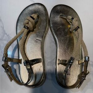Michael Kors Metallic Gold Sandals with Tan Accents
